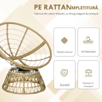 Outsunny Fotoliu din coș Fotoliu din ratan Scaun outdoor, stil boho, rezistent la intemperii, 85 cm x 70 cm x 82 cm, Crem + Natural(m-4)