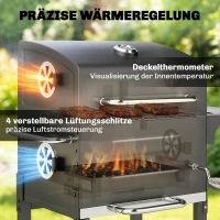 Outsunny Houtskoolgrill Compacte grillwagen met deksel thermometer grillrooster zijtafel aslade ventilatieopeningen(m-5)