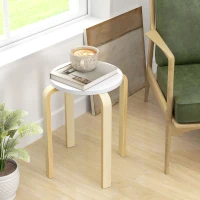 HOMCOM Set 4 Taburete Rotunde Stivuibile din Lemn Alb, Ø40x45 cm(m-8)