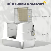 PawHut Toaletă pentru pisici, oțel inoxidabil, interior XL, cu lopată, gri deschis(m-4)