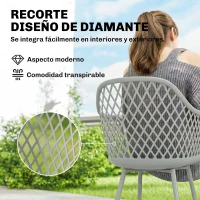 Outsunny Juego de 4 Sillas de Jardín Exterior de PP con Respaldo Diamante Asiento Anti-UV Reposabrazos y Patas Metálicas Gris(m-5)