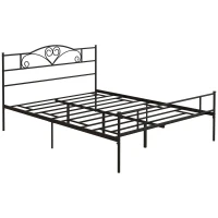 HOMCOM Cadru de pat dublu din metal pentru saltea 150x200 cm cu tăblie și picioare de 31 cm Cadru pat matrimonial cu spațiu de depozitare dedesubt 158x211x106 cm Negru(m-1)