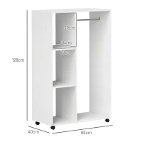 HOMCOM Kleiderschrank auf Rollen, mobile Garderobe, Garderobenschrank, Rollbarer Kleiderständer, 80 x 40 x 128 cm, Weiß(m-3)