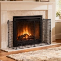 HOMCOM Extendable Fire Guard Screen, Freestanding Fire Screen Spark Guard, Folding Fireplace Cover, Wire Mesh, Child & Pet Safety Barrier for Fireplaces, 81.5-160cm, Black(m-10)