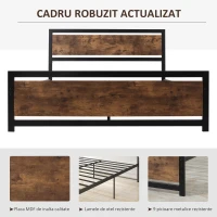 HOMCOM Cadru Pat Matrimonial din Lemn si Otel cu Sipci in Stil Industrial 160x200cm(m-4)