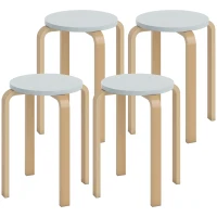 HOMCOM Set 4 Taburete Rotunde Stivuibile din Lemn Gri, Ø40x45 cm(m-10)