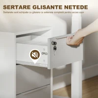 HOMCOM Schedario per Ufficio a 3 Cassetti con Chiavi di Sicurezza e 4 Ruote, in Legno, 40x40x63.5 cm, Bianco e Grigio(m-7)