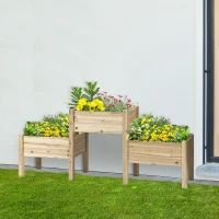 Outsunny Jardineira Elevada Quadrada Horta 2 andares dim. 184L x 45l x 80H cm Inserções de irrigação Madeira de Pinho pré-oleada(m-6)