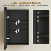HOMCOM Spiegelschrank Bad, Badezimmerschrank mit Spiegel, Hängeschrank mit Verstellbarem Regal, 40 x 10 x 60 cm, Schwarz(m-7)
