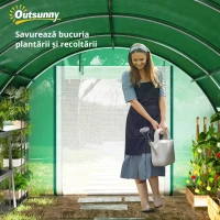 Outsunny Seră tip tunel 6 x 3 x 2 m cu plasă de protecție solară, pereți laterali rulabili, învelitoare din plastic, cadru din oțel, verde(m-6)