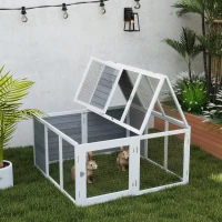 PawHut Cușcă exterioară pentru animale mici, cușcă pentru iepuri, construcție din lemn, pliabilă, pentru interior și exterior, Gri deschis(m-4)