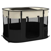 PawHut Parc pliabil pentru câini, pisici și animale mici din țesătură Oxford cu depozitare 94 x 74 x 60 cm alb crem și negru(m-1)