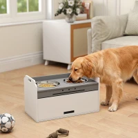 PawHut Podwyższona miska dla psa ze schowkiem, 2 miski z antypoślizgowymi obręczami, 60 x 30 x 35,5 cm, biała(m-2)