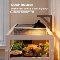 PawHut Drewniane terrarium dla żółwi z domkiem, oknem i pokrywą, 104 cm x 53 cm x 82 cm, Biały+Szary(m-7)