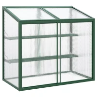 Outsunny Mini serre de jardin en aluminium et polycarbonate avec étagère réglable toit ouvrant 110 x 60 x 82/98,5 cm vert(m-12)
