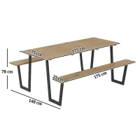 Outsunny Conjunto mesa e bancos de madeira estilo cervejaria, mesa de piquenique em madeira com bancos, 175 cm, furo para guarda-sol, castanho(m-3)