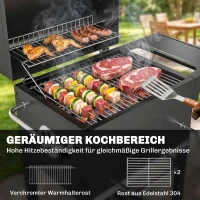 Outsunny Houtskoolgrill Compacte grillwagen met deksel thermometer grillrooster zijtafel aslade ventilatieopeningen(m-6)