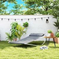 HOMCOM Bain de Soleil transat de Jardin chaise longue Bascule hamac tétière inclus pour Jardin, Piscine, Terrasse dim. 212L x 130l x 60H cm Gris(m-10)