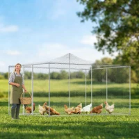 PawHut Țarc pentru Găini de Exterior, 4x3x2m 12㎡ Adăpost pentru Găini din Oțel Galvanizat cu Acoperiș Impermeabil Anti-UV și Închidere Dublă, Coteț pentru Păsări, Animale Mici, Iepuri și Rațe(m-2)