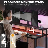 HOMCOM LED Computer Desk, with Power Outlets and Shelves - Carbon Fibre Grey(m-6)