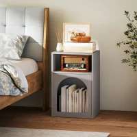 HOMCOM Bedside Table with 2 Open Compartments - Grey(m-2)
