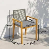 Outsunny Conjunto de 2 Cadeiras de Jardim Exterior em Madeira Empilháveis com Almofadas Removíveis Braços Encosto 59x55x86 cm Madeira(m-3)