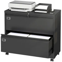 HOMCOM Caisson à roulettes 2 tiroirs verrouillable armoire à dossiers avec suspension réglable 90 x 40 x 77,4 cm Noir(m-1)