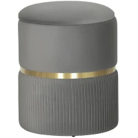 HOMCOM Velvet-Feel Storage Ottoman - Grey(m-1)