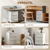 HOMCOM Schedario per Ufficio a 3 Cassetti con Chiavi di Sicurezza e 4 Ruote, in Legno, 40x40x63.5 cm, Bianco e Grigio(m-6)