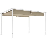 Outsunny Pergola jardim exterior em alumínio 3 x 4 m com teto retrátil, proteção solar UPF30+, para terraço, pátio, branco(m-7)
