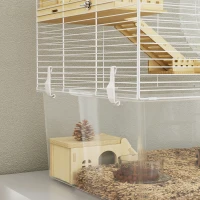 PawHut Cușcă pentru hamster în 3 nivele, cușcă pentru rozătoare cu roată de exerciții, tavă adâncă transparentă, 59 x 35,5 x 47 cm, alb(m-5)