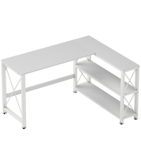 HOMCOM Birou de colț modular reversibil, birou cu depozitare, raft, cadru metalic, 135x110x75cm, alb