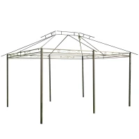 Outsunny 4m x 3(m)Garden Gazebo, Double Roof Outdoor Gazebo Canopy Shelter with Curtains, Solid Steel Frame for Patio, Garden, Grey(m-21)