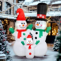 Outsunny Familie de oameni de zăpadă gonflabilă, 1,8 m decorațiune de Crăciun cu iluminare LED pentru interior și exterior(m-2)