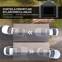 Outsunny Carport tente de garage 3 x 6 m, abri voiture extérieur, parois latérales amovibles, 2 portes zippées enroulables, gris(m-6)
