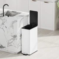 HOMCOM Lixeira 20 L, tampa Soft-Close, compartimento para desodorizante, resistente a impressões digitais, aço inox, branco(m-4)