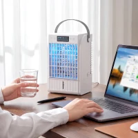 HOMCOM Mini Ar Condicionado 4 em 1 com 4 Velocidades, 2 Modos de Nebulização e Luz LED RGB de 7 Cores Branco(m-11)