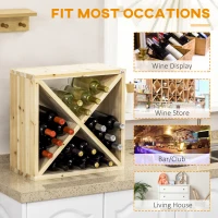 HOMCOM 24 Bottles Wine Rack, Solid Wood Wine Holder Stand, Natural Wood Finish(m-6)