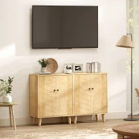 HOMCOM Vintage Storage Cabinet with Double Chevron Doors and Pine Wood Legs, Side Cabinet for Living Room, Kitchen, Bedroom(m-9)