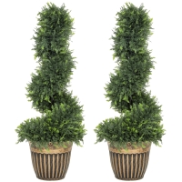 HOMCOM Set of 2 Artificial Plants, Topiary Spiral Boxwood Cypress Trees with Pot, for Home Indoor Outdoor Decor, 90cm