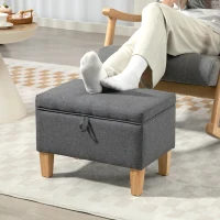 HOMCOM 16L Linen Storage Ottoman Padded Footstool with Rubberwood Legs for Storage Box, Bed End, Shoe Bench, Seating, Charcoal Grey(m-9)
