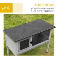 PawHut Clapier sur pieds cage à lapin avec niche intérieure plateau excrément coulissant porte verrouillable toit ouvrant bois de sapin gris blanc(m-7)