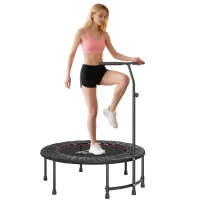 HOMCOM Trampoline de Fitness / Gymnastique Haute Performance Ø 100 cm élastiques Bungee + Guidon Hauteur réglable 116-132 cm Noir(m-1)