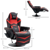 HOMCOM Scaun de Gaming cu Masaj și Suport pentru Picioare, din Piele Ecologică, 79.5x82.5x111.5 cm, Negru și Roșu(m-3)