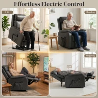 HOMCOM Fotel dla seniorów z funkcją podnoszenia i relaksu, elektryczny fotel z ekoskóry, podwójny silnik, sprężyny kieszeniowe, czarny(m-4)