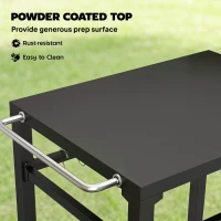 Outsunny Outdoorowy wózek grillowy, Stojak na piec do pizzy z metalową powierzchnią, 2-poziomowa mobilna stacja kuchennych z haczykami i uchwytami, Czarny(m-4)