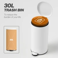 Kosz na śmieci 30L, pedał, metalowy, kremowy, z pokrywą(m-4)