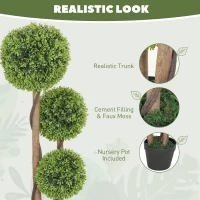 HOMCOM Decorative Artificial Trees Boxwood Ball Topiary Trees Set of 2 in Pot, Fake Plants for Home Indoor Outdoor Decor(m-4)