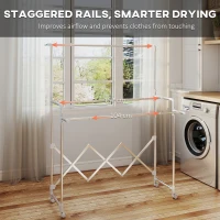 HOMCOM Suszarka do ubrań, Składany stojak suszarki z 3 regulowanymi szynami, Suszarka wieżowa z kółkami na pranie wewnętrzne i zewnętrzne(m-4)