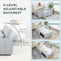 HOMCOM 2 Seater Sofa Bed, 3-in-1 Convertible Sleeper Sofa with Click-clack Adjustable Backrest and 2 Pillows, Light Grey(m-5)